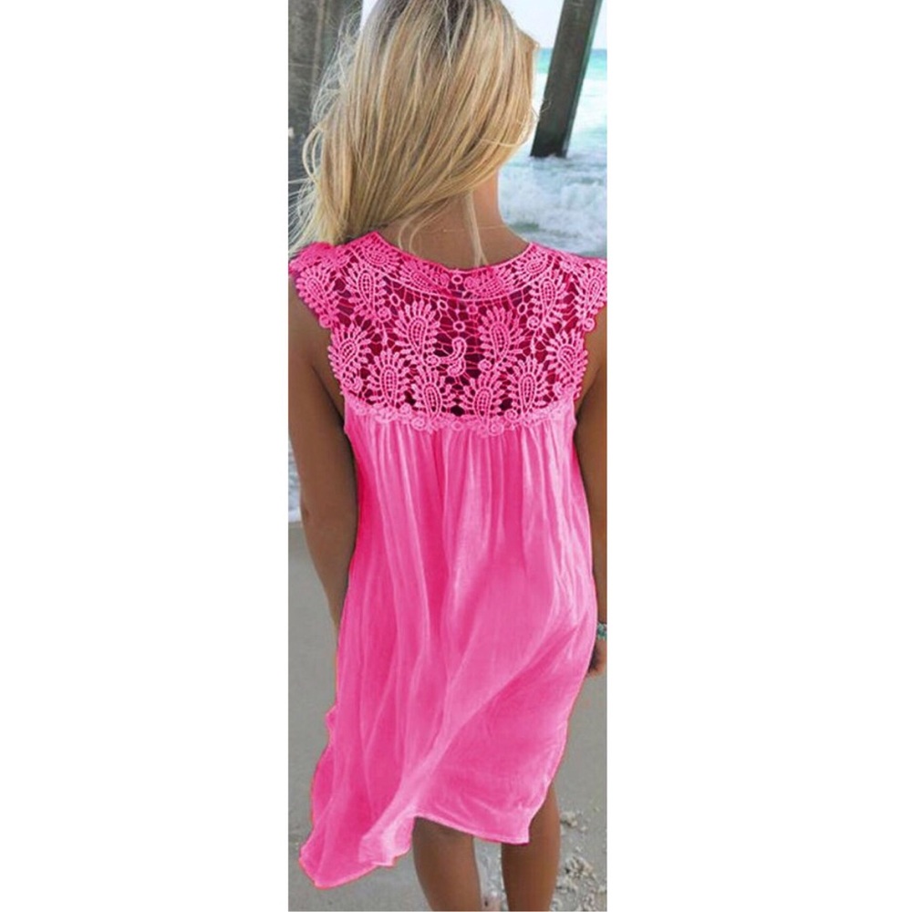 Boho Style Mini Swing Dress PINK - Picture 3 of 6